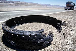 kaputter Reifen am Straßenrand